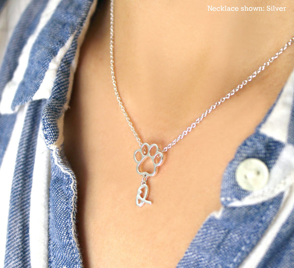 Cat Face/Paw with Personalized, Initial Letter Necklace