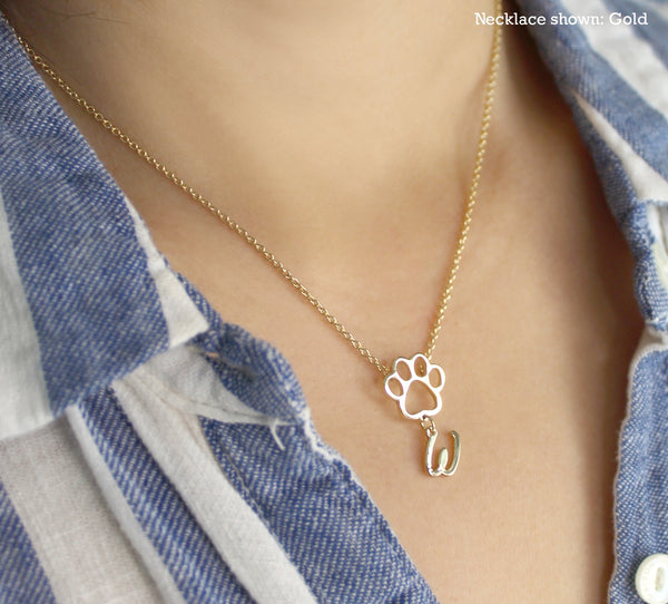 Cat Face/Paw with Personalized, Initial Letter Necklace