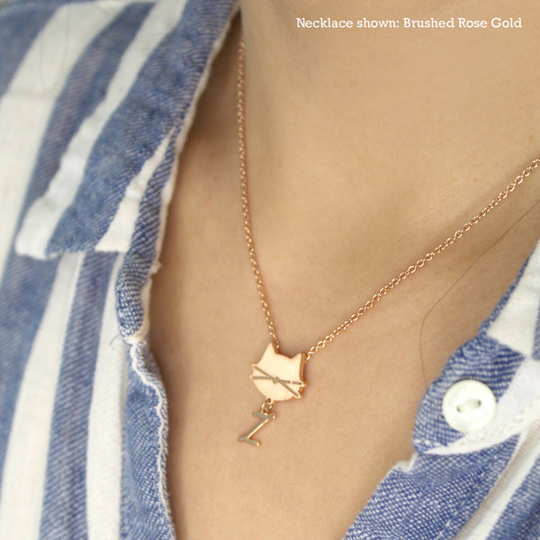 Cat Face/Paw with Personalized, Initial Letter Necklace