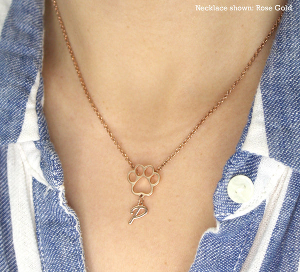 Cat Face/Paw with Personalized, Initial Letter Necklace