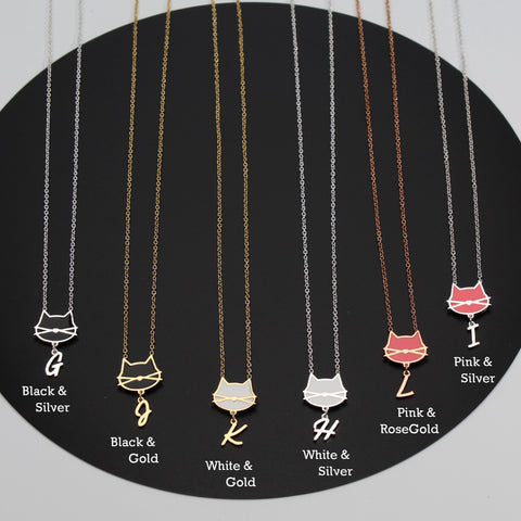 Cat Personalized Initial Letter Necklace