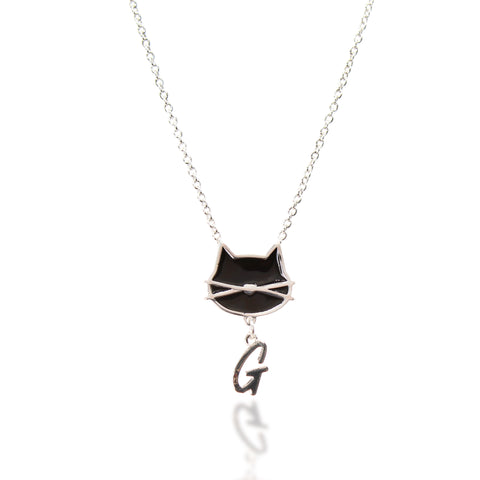 Personalized Initial Letter Necklace - Silver & Black
