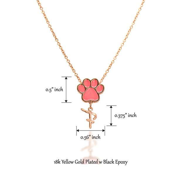 Paw Personalized Initial Letter Necklace - Rose Gold & Pink