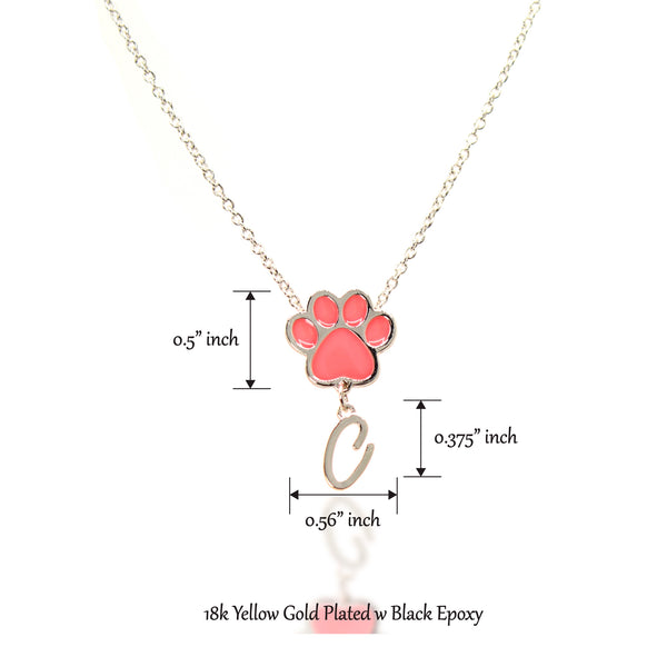 Paw Personalized Initial Letter Necklace - Silver & Pink