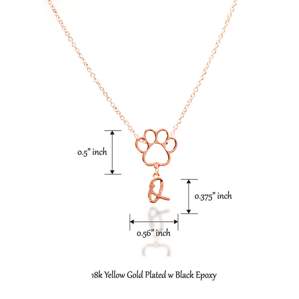 Personalized Paw Initial Letter Necklace - Rose Gold