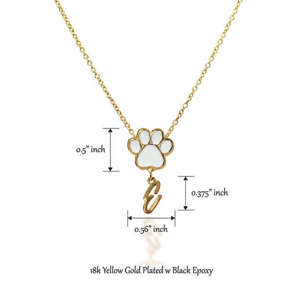 Paw Personalized Initial Letter Necklace - Gold & White