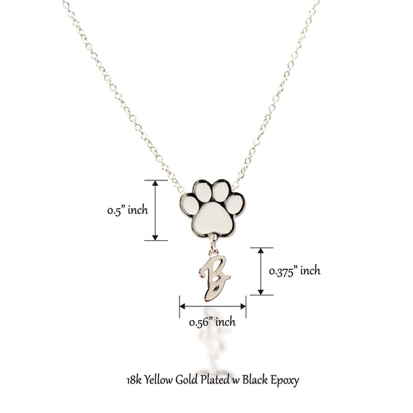 Paw Personalized Initial Letter Necklace - Silver & White