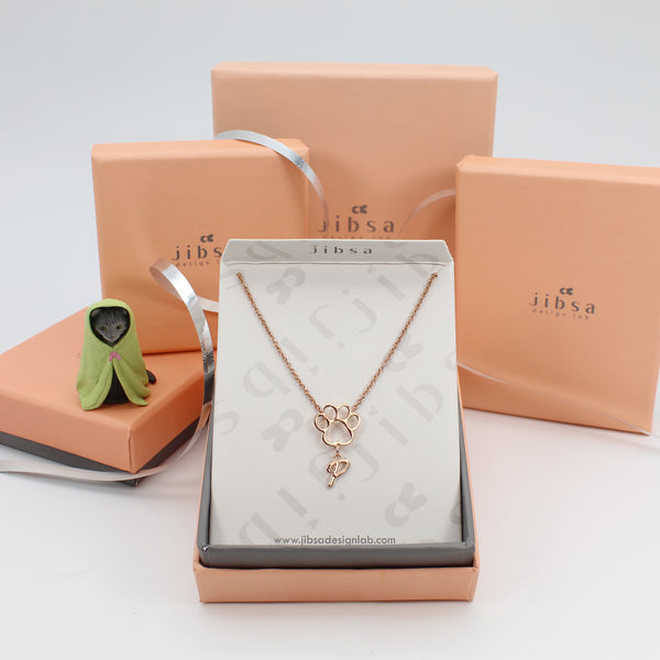 Personalized Paw Initial Letter Necklace - Rose Gold