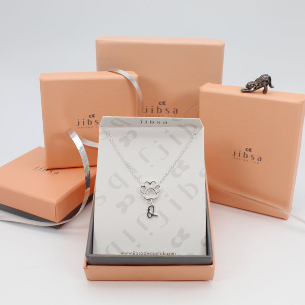 Personalized Paw Initial Letter Necklace - Silver