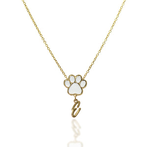 Paw Personalized Initial Letter Necklace - Gold & White