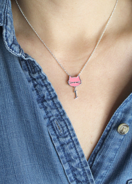 Personalized Initial Letter Necklace - Silver & Pink