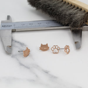 Cat earrings / Brushed Rose Gold / 2 pair Set / Hypoallergenic Stud