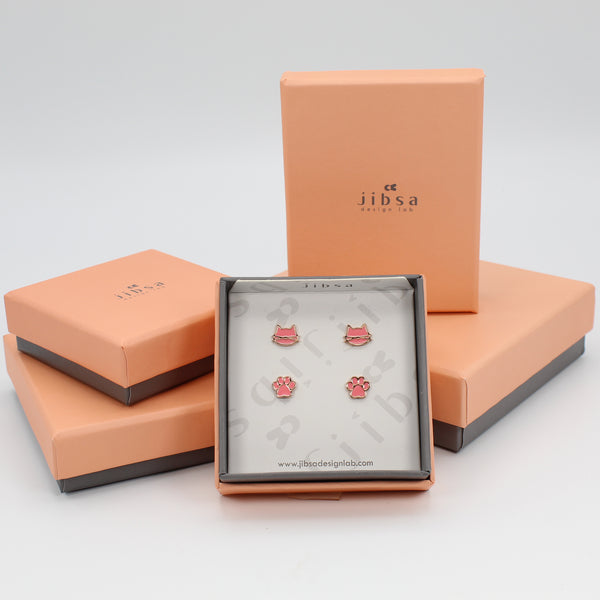 Cat earrings / Pink Rose Gold / 2 pair Set / Hypoallergenic Stud