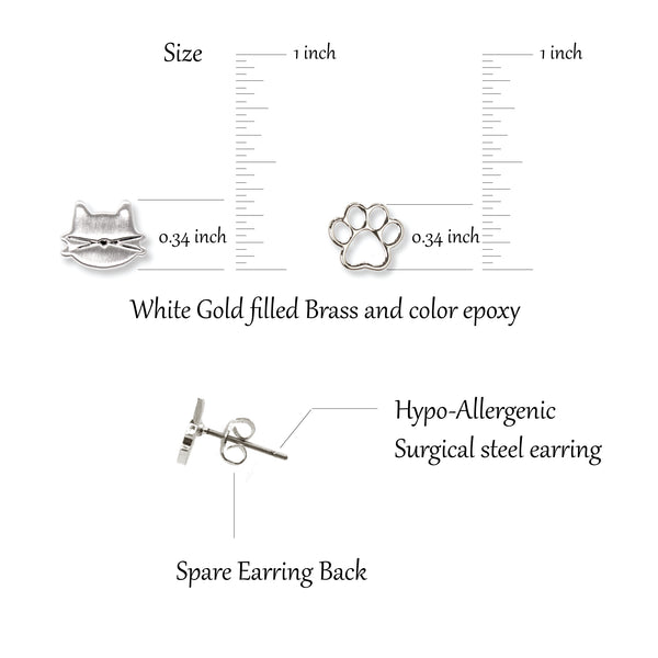 Cat earrings / Brushed Silver / 2 pair Set / Hypoallergenic Stud