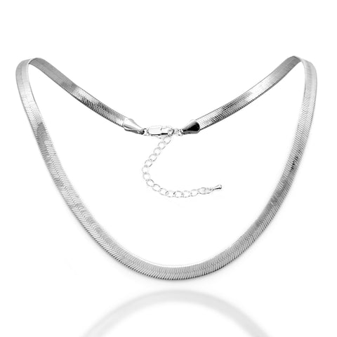 Herringbone Necklace / White Gold Plated