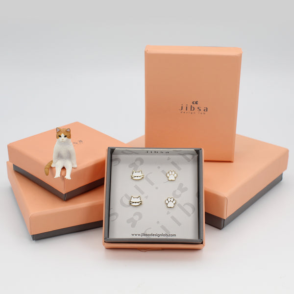 Cat earrings / White Gold / 2 pair Set / Hypoallergenic Stud