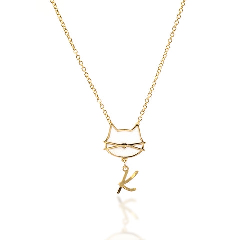 Personalized Initial Letter Necklace - Gold & White