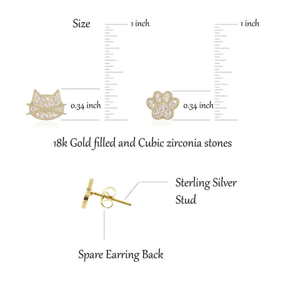 Copy of Cat earrings / Black Gold / 2 pair Set / Hypoallergenic Stud / Cubic Zirconia Stones