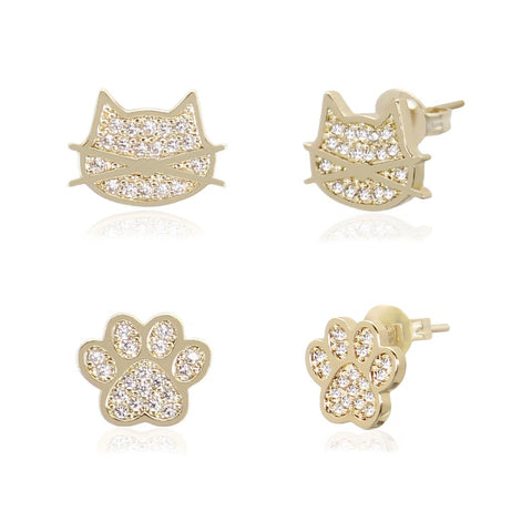 Copy of Cat earrings / Black Gold / 2 pair Set / Hypoallergenic Stud / Cubic Zirconia Stones