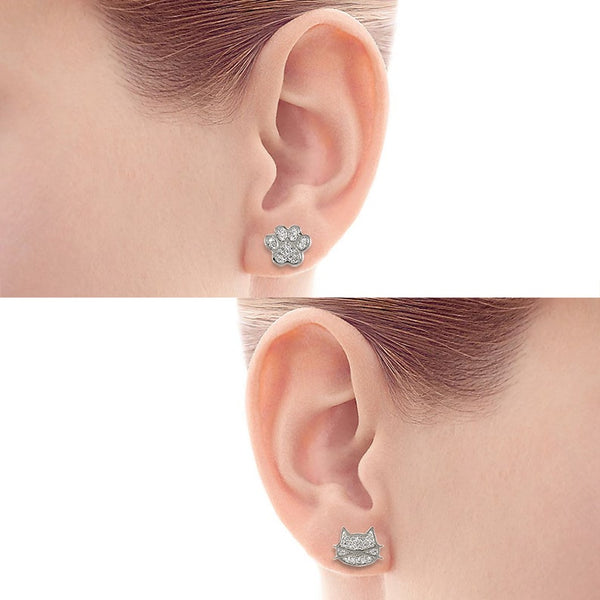 Copy of Copy of Cat earrings / Black Gold / 2 pair Set / Hypoallergenic Stud / Cubic Zirconia Stones White Gold